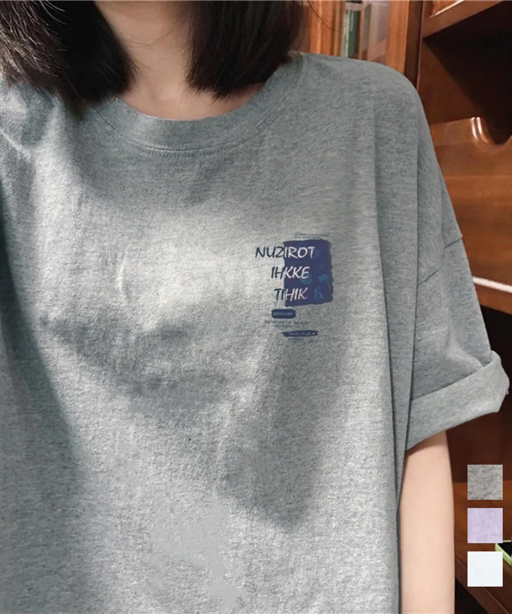 ロゴプリント半袖Tシャツ 英文字デザインで体型カバー | ゆったり着やせレディースカジュアルトップス