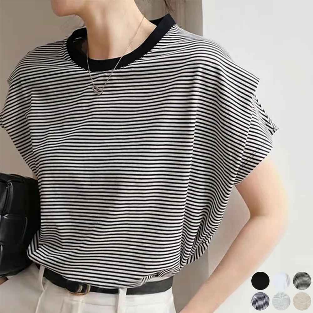 ショルダータックTシャツ レディース 半袖 ボーダー柄トップス フレンチ袖で着痩せ効果 通勤通学に最適なシンプルカジュアル