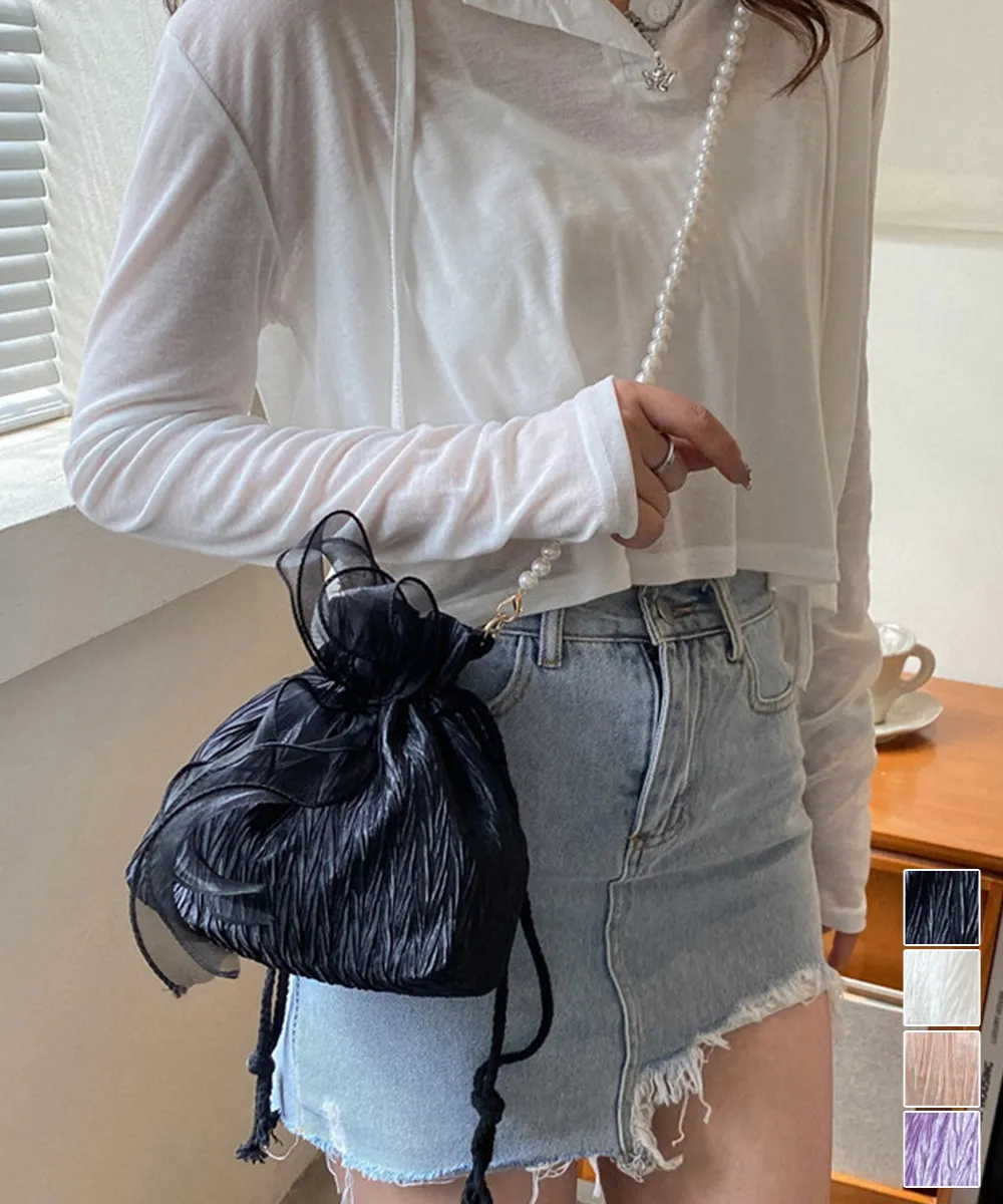 巾着ショルダーバッグ リボン付き 結婚式用 軽量コンパクト 収納スマホ財布 対応 カラーバリエーション豊富