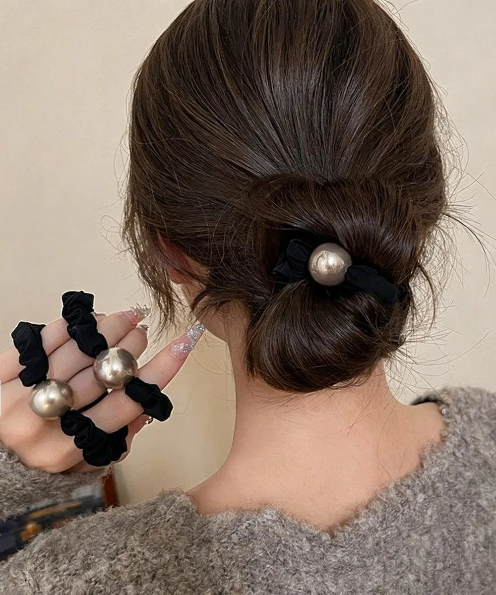 大粒パール付きシュシュヘアゴム
