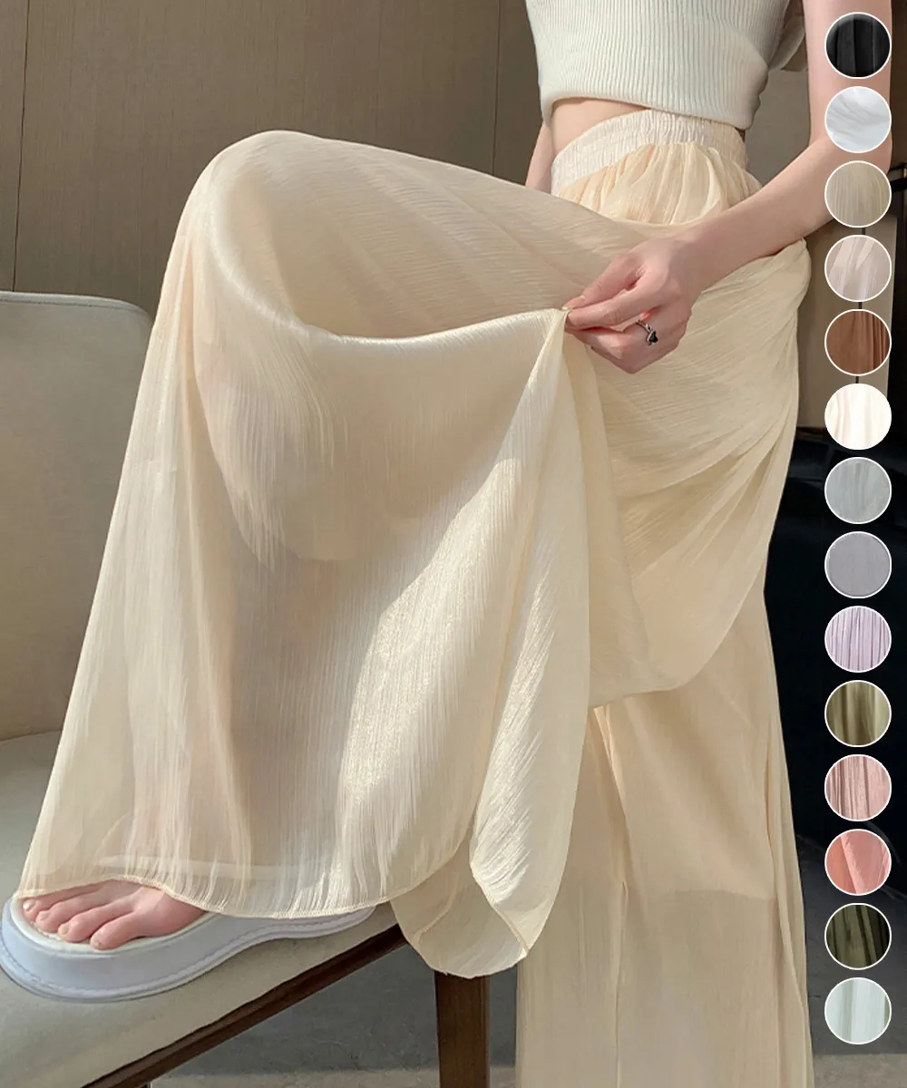 シアーワイドパンツ 冷感キュロットパンツ｜ハイウエストで体型カバー 春夏向け14色展開