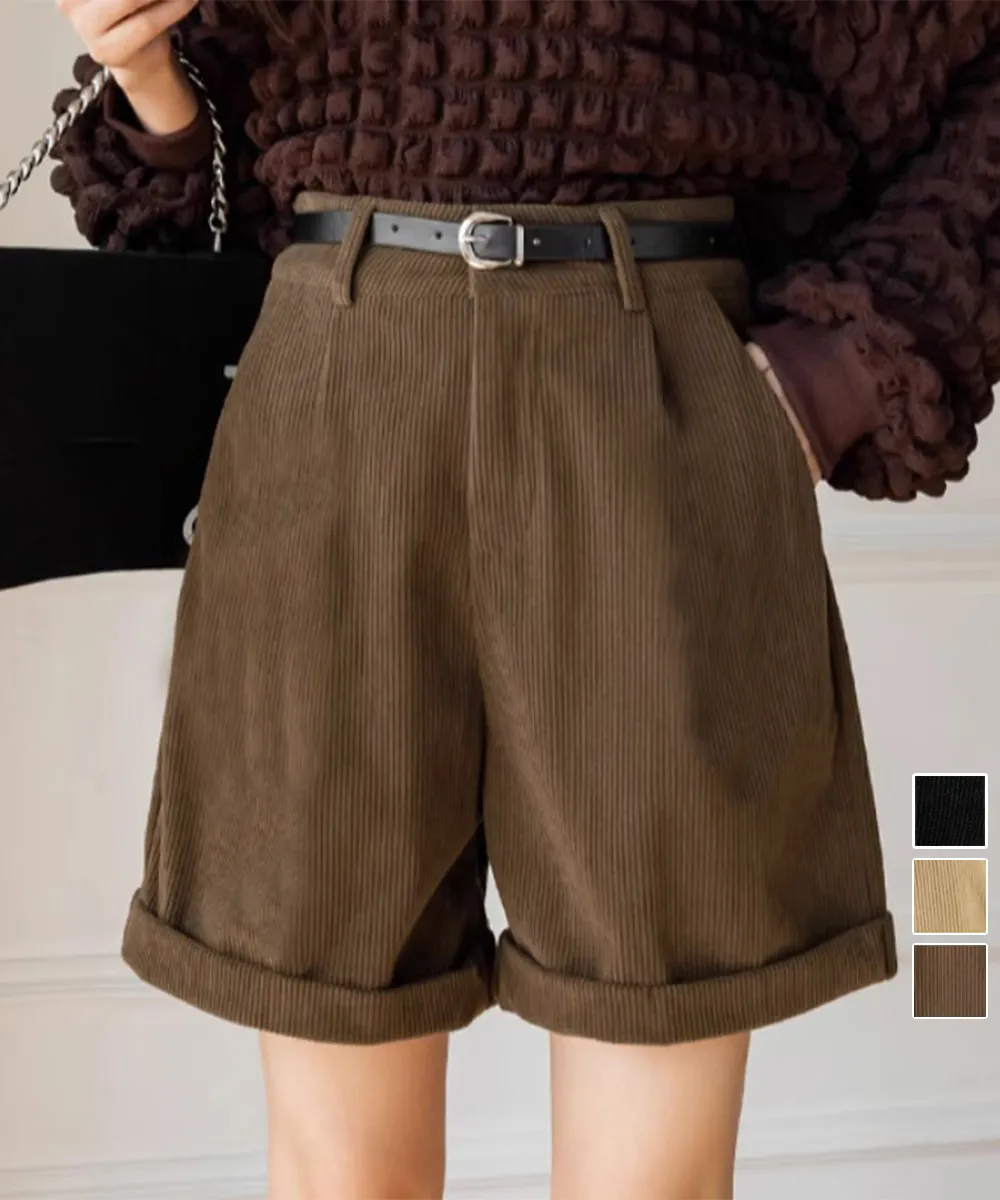 コーデュロイショートパンツ ハイウエスト | 秋冬着やせ美脚ボトムス オフィスカジュアル対応