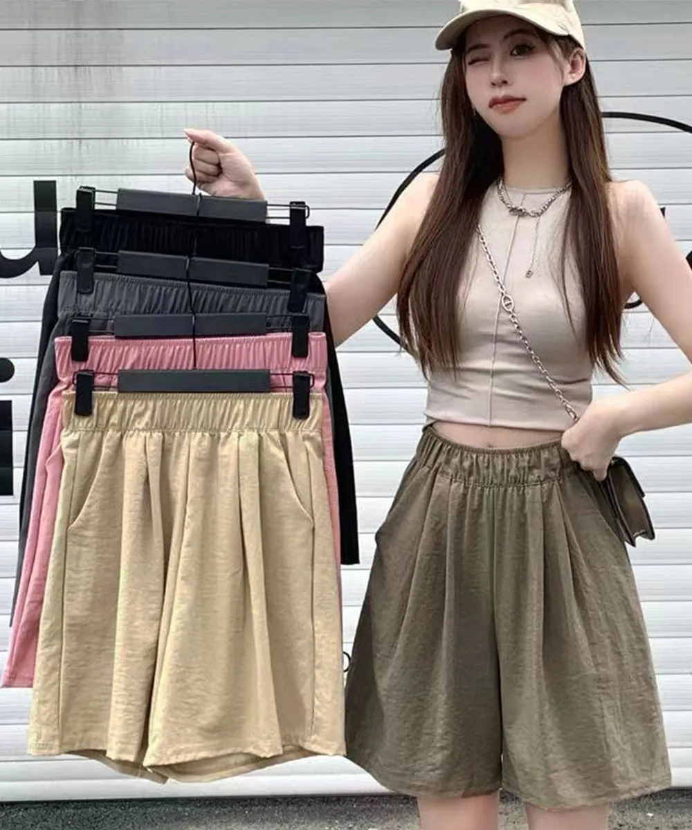 韓国風ワイドショートパンツ レディース ハイウエスト ゆったり 体型カバー 無地 夏用ルームウェア