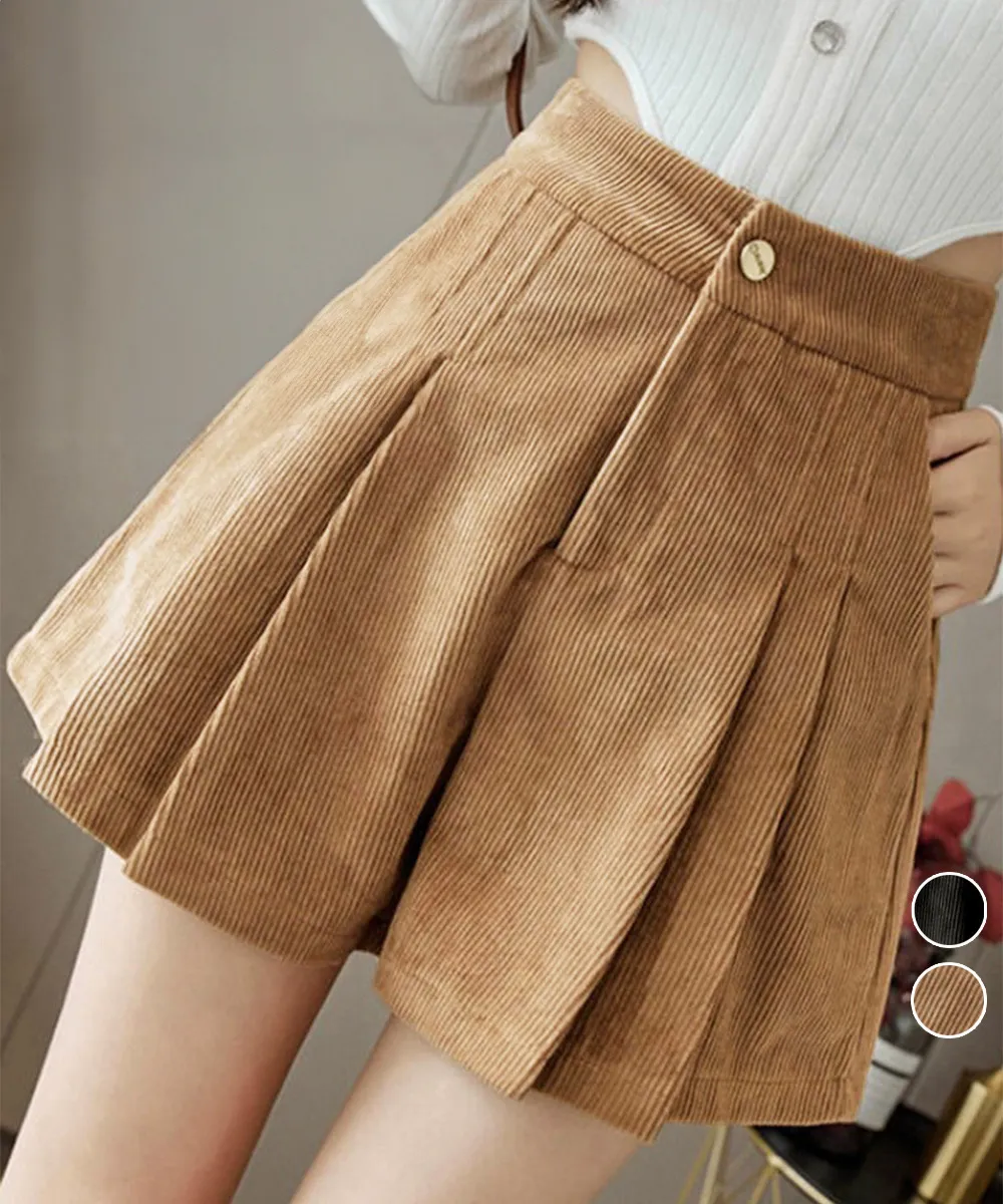 ハイウエストコーデュロイショートパンツ｜Aラインワイドシルエットで美脚効果・体型カバー