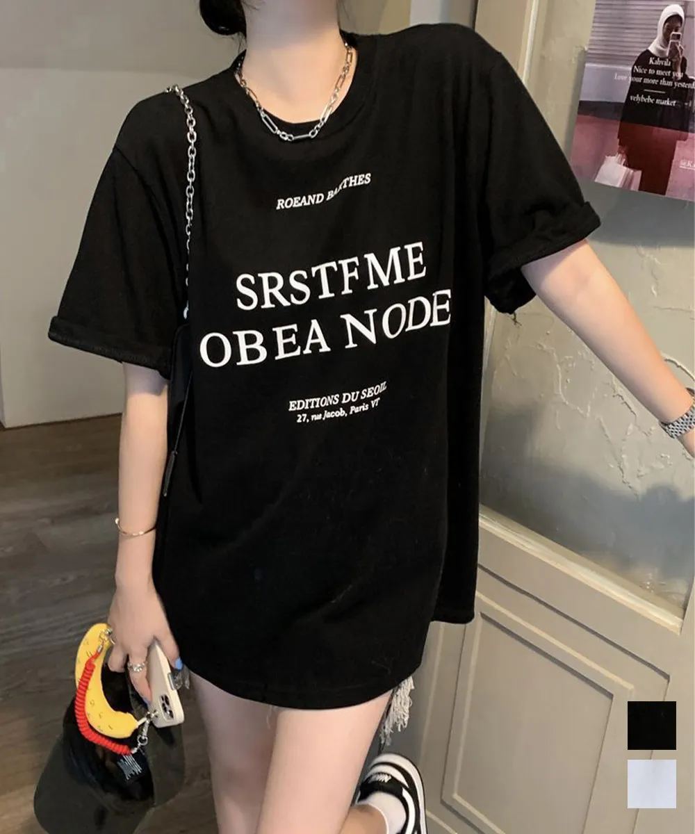 ロゴプリントTシャツ ビッグシルエットで着やせ効果 ゆったり韓国風カジュアルトップス | 大人女性向けストリートスタイル