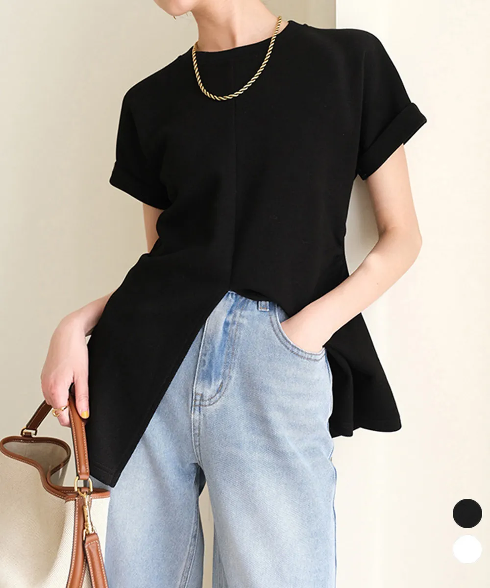 フロントスリットTシャツ レディース 韓国風 | シンプルおしゃれ春夏トップス 着やせ効果 Aラインシルエット