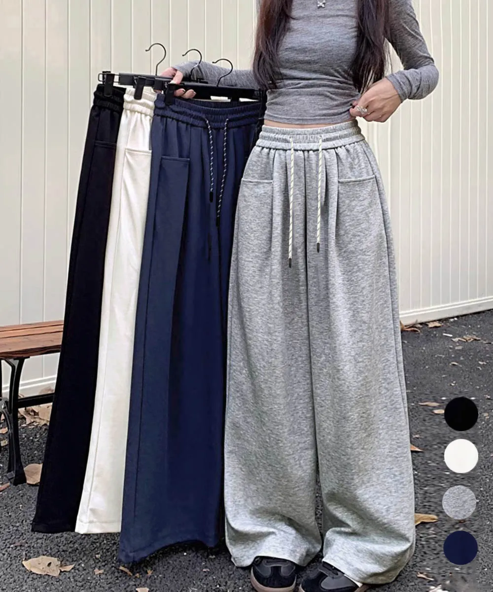  ワイドシルエットシンプルスウェットパンツ