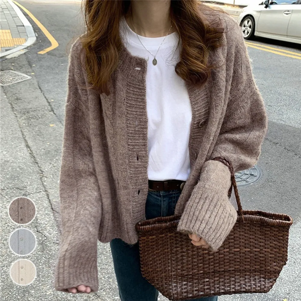 秋冬レディースニットカーディガン｜ゆったり長袖中厚手・着やせ効果で通勤通学にもおしゃれな大人女子向けアウター