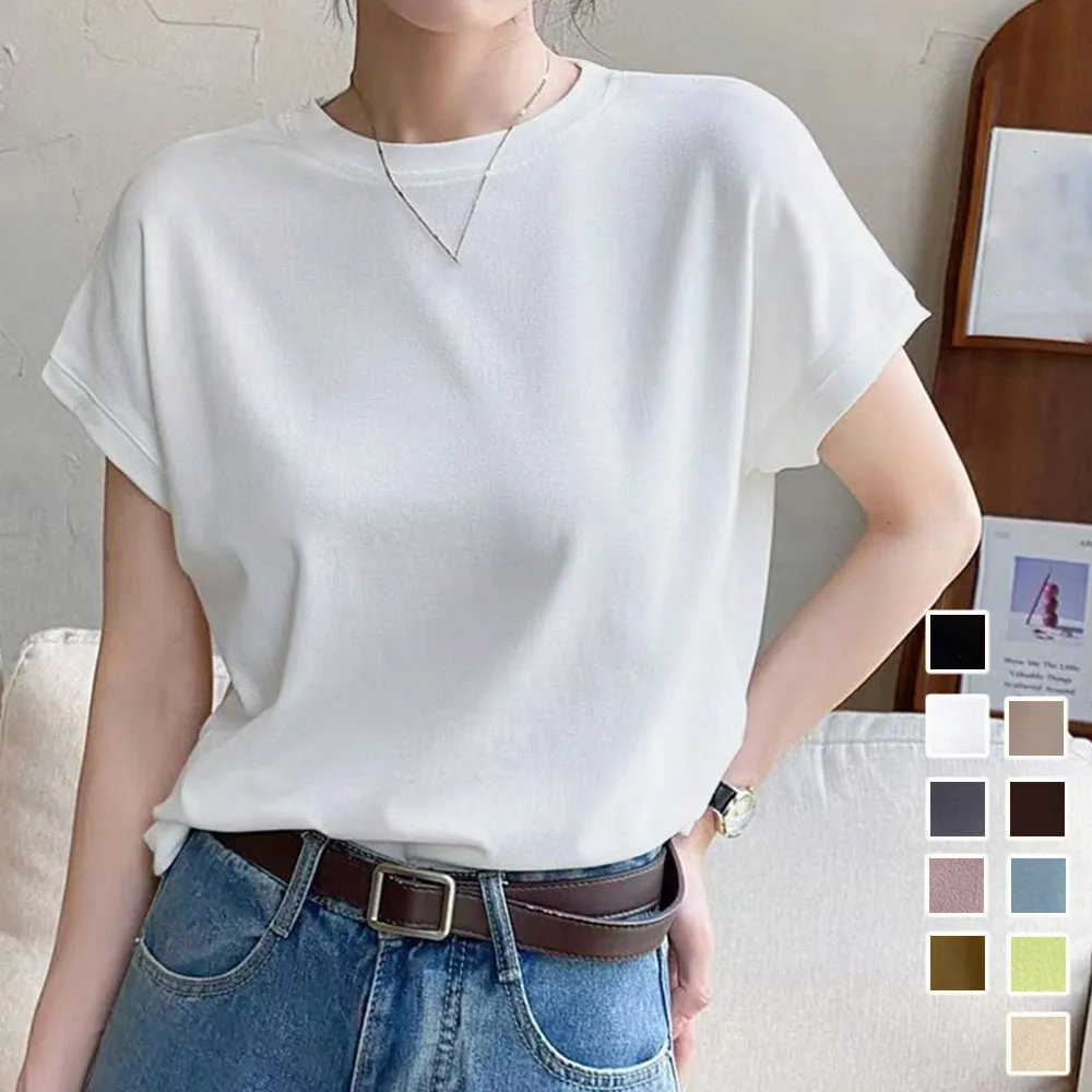 韓国風フレンチスリーブ半袖Tシャツ レディース オフィスカジュアル フリーサイズ 綿混素材