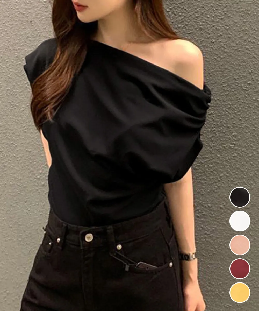 オフショルダー アシンメトリーデザイン 半袖Tシャツ