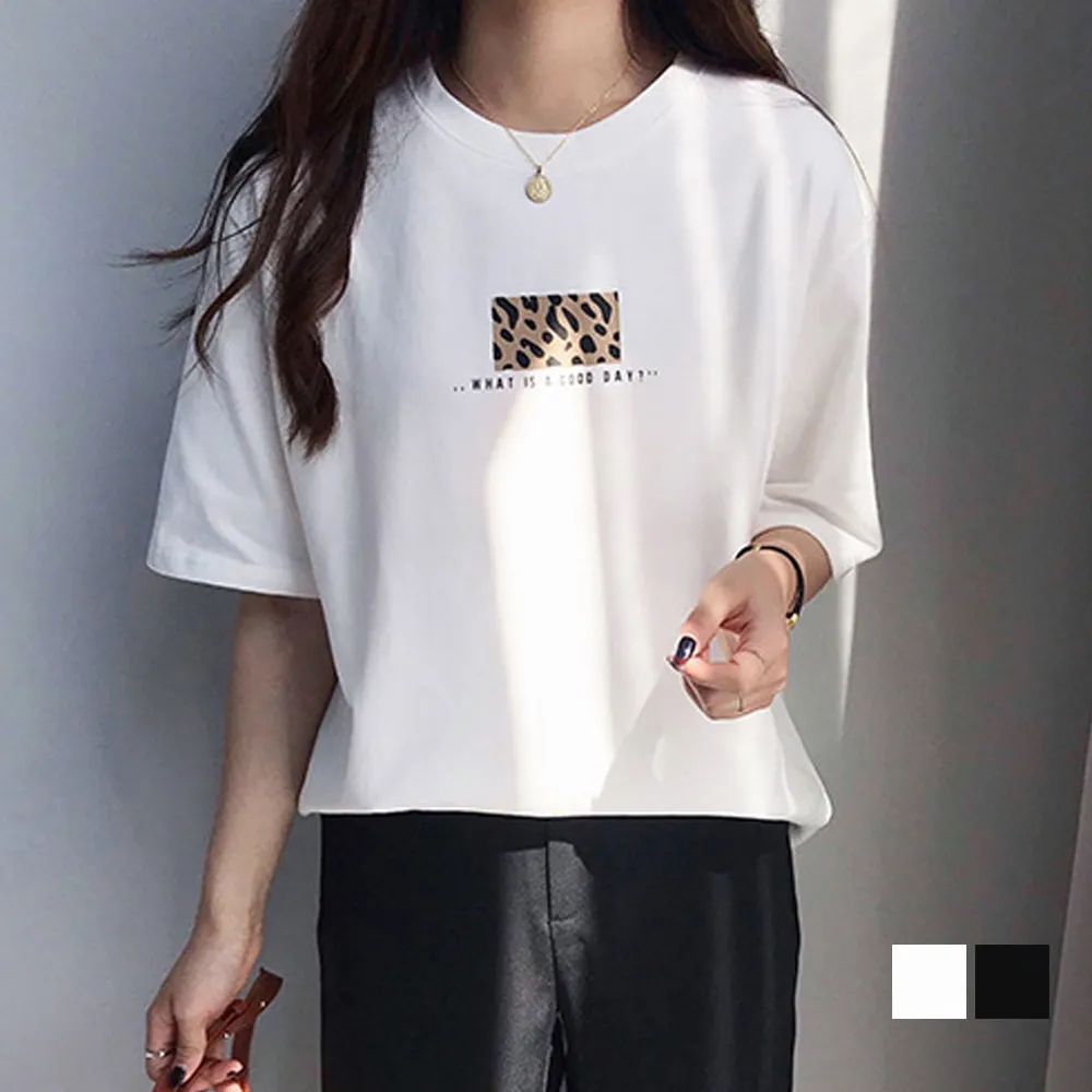 韓国風レオパードプリントTシャツ半袖レディーストップス ゆったりデザインで体型カバー カジュアルにもおしゃれにも着こなせる