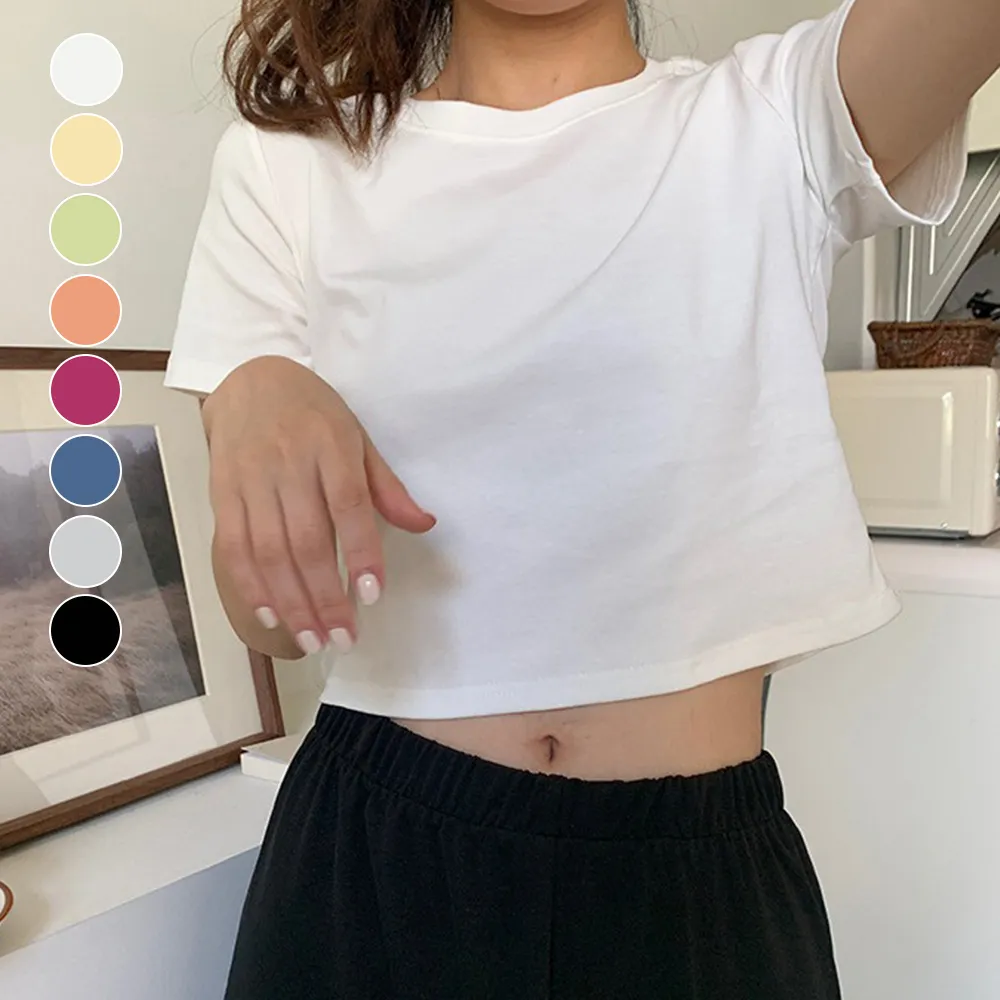 ショート丈Tシャツ へそ出しデザイン 8色展開 夏向けレディースカジュアルトップス
