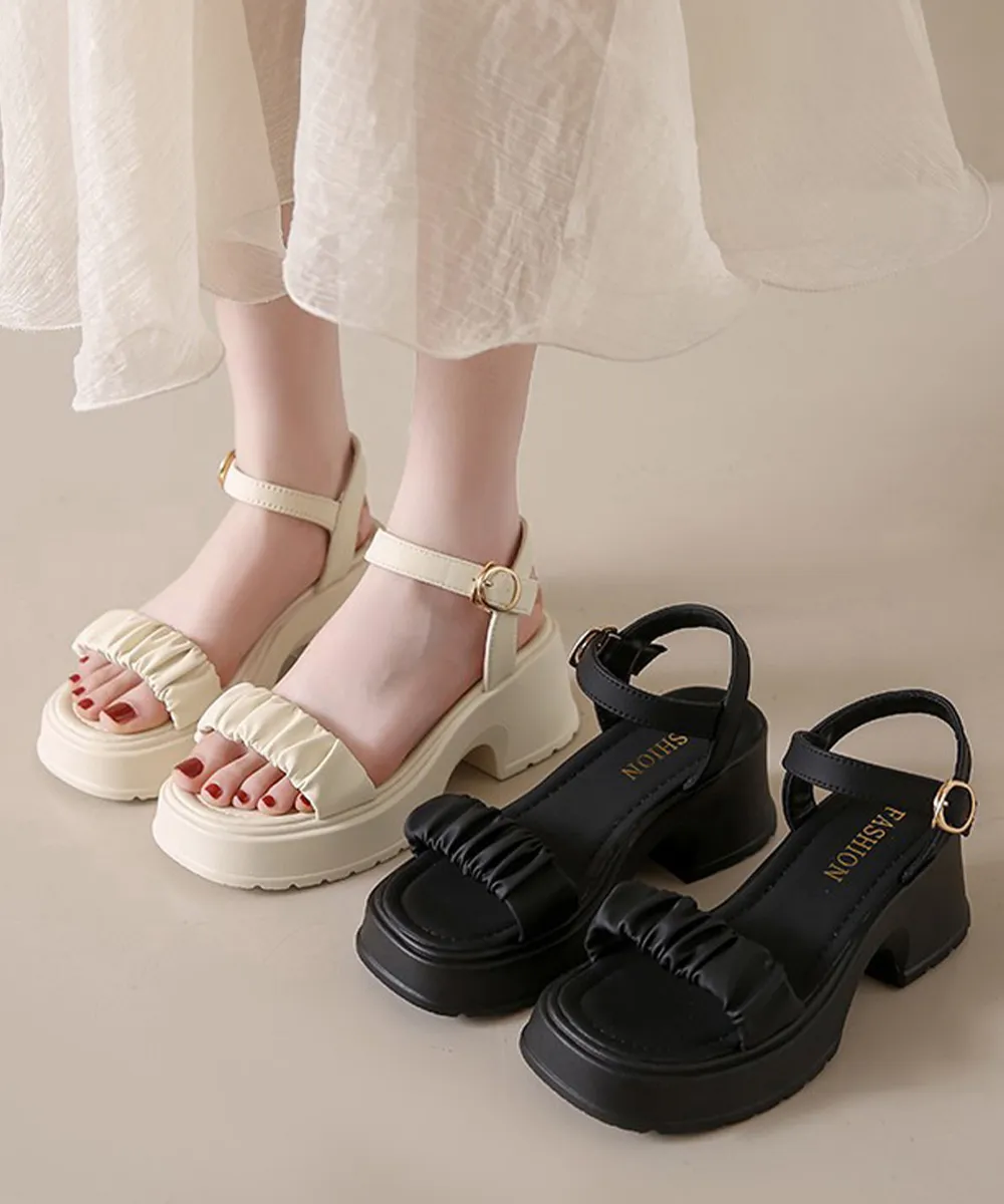 レディース厚底太ヒールサンダル | 安定感アンクルストラップ&スクエアトゥで美脚効果