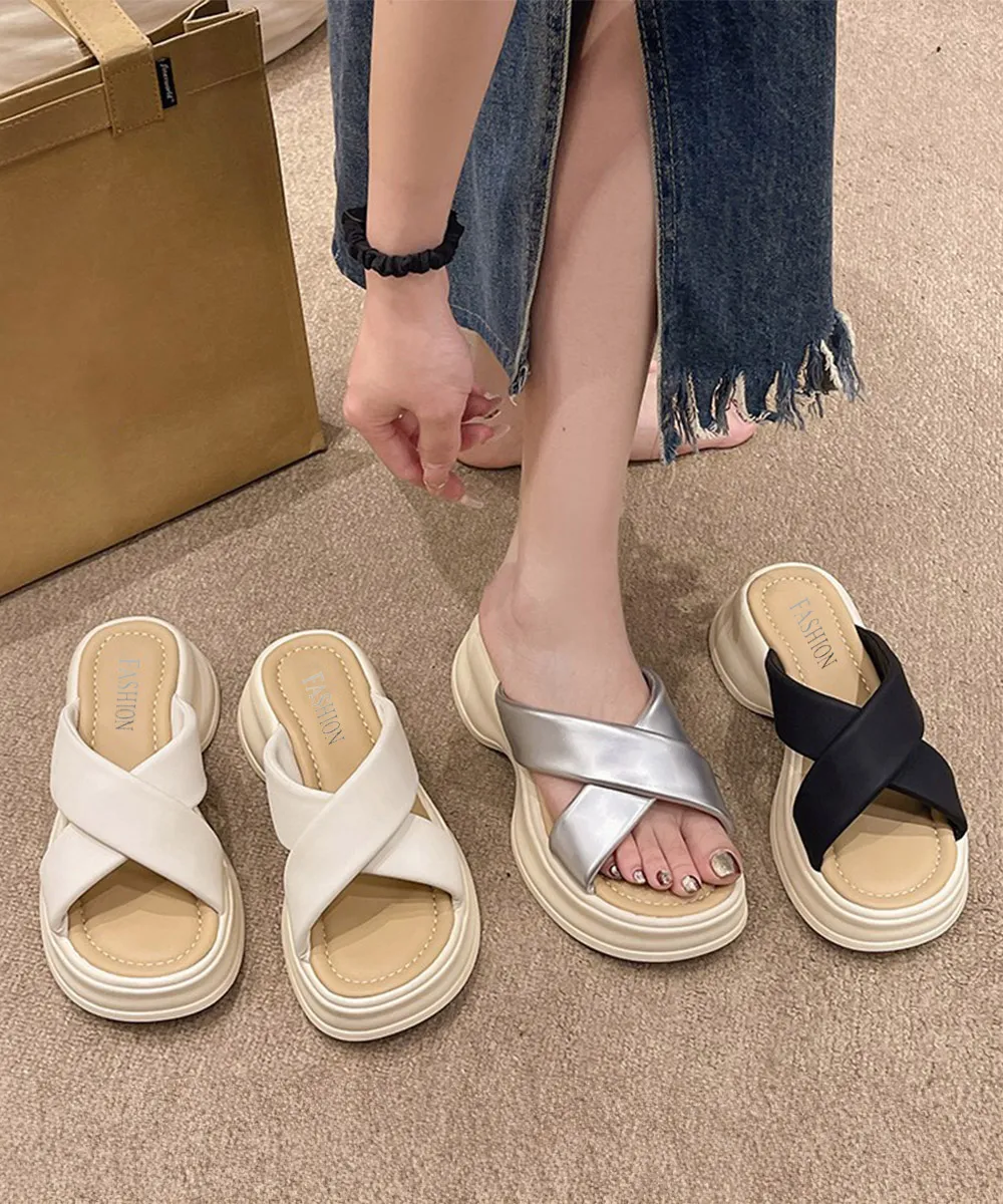 厚底ミュールサンダル レディース コンフォートクロスベルト 疲れない美脚デザイン 韓国ファッション 夏リゾート スリッパ シューズ
