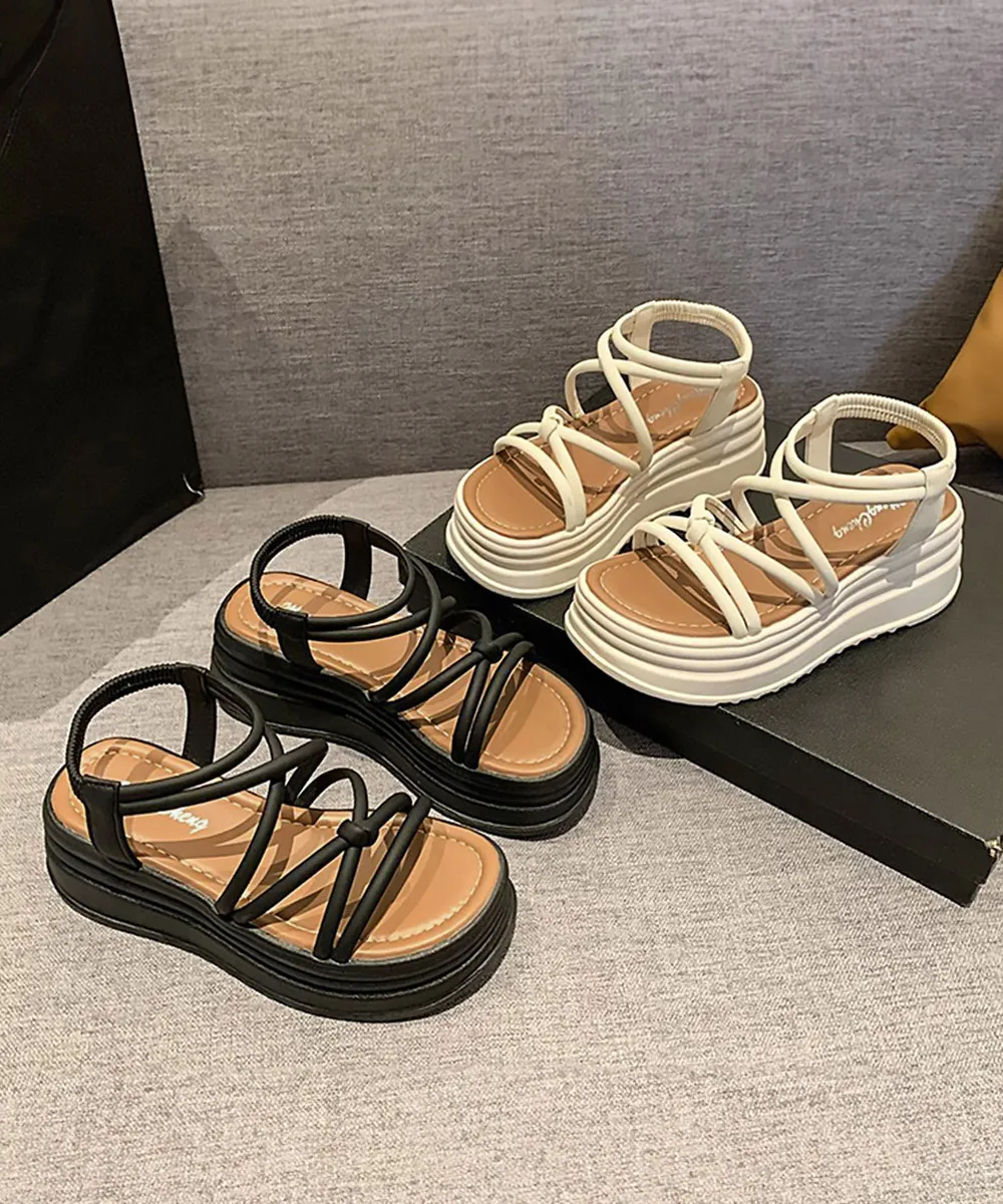 厚底ストラップサンダル 美脚効果 シンプルデザイン レディース夏靴 リゾート&デイリーユース