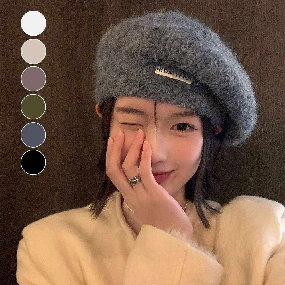 ニットベレー帽 起毛デザイン 合金飾り付き 小顔効果 折りたたみ可能 柔らかい素材 韓国ファッション レディース秋冬帽子 プレゼントにもおすすめ