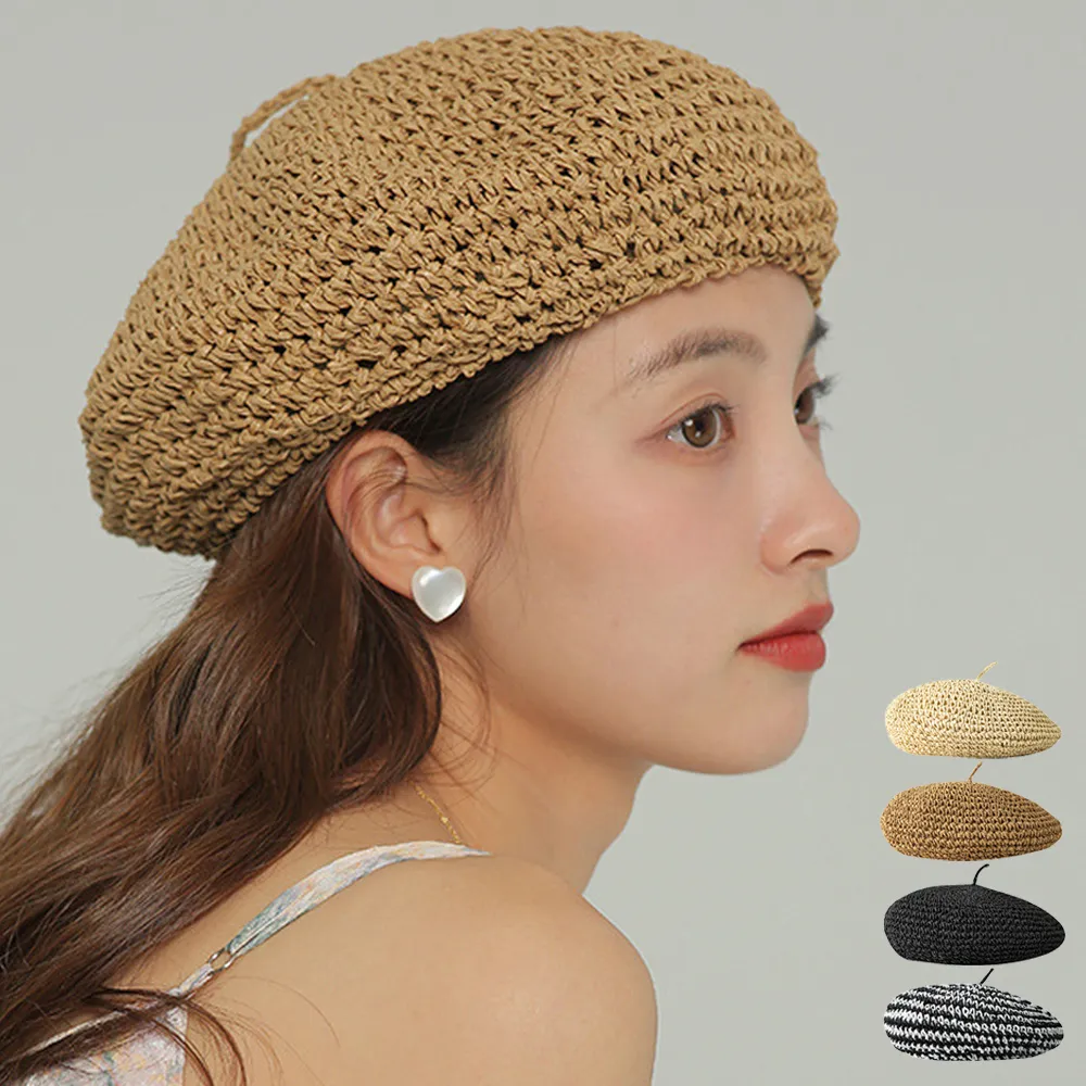 韓国風ベレー帽 麦わら帽子 レディース 夏用 UVカット 折りたたみ可能 通気性抜群 小顔効果 トレンドファッション