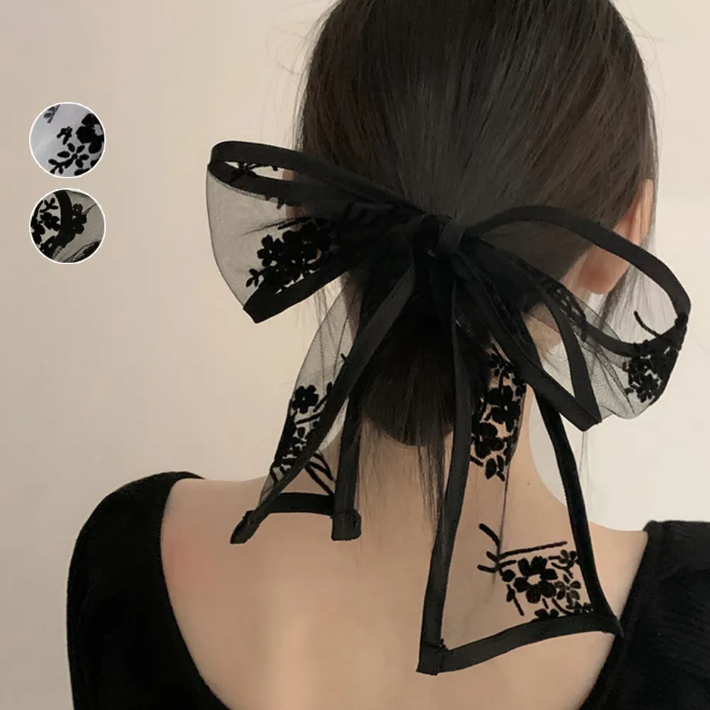花柄レースヘアバンド スカーフ リボン 韓国風おしゃれ万能アクセサリー | ヘアアレンジやバッグデコに最適