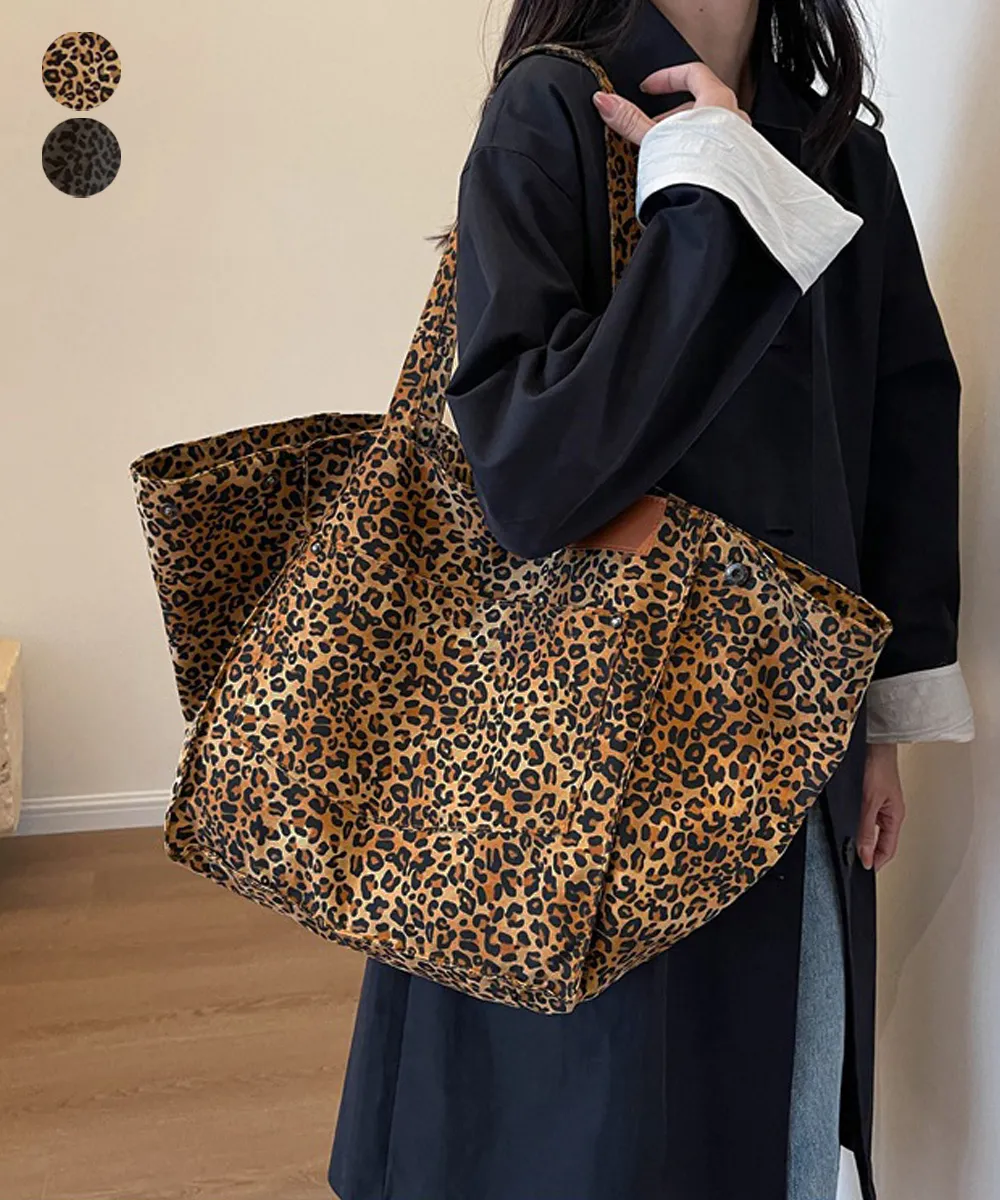 ヒョウ柄大容量トートバッグ A4対応&ipadminiも入る軽い素材 韓国風デザイン