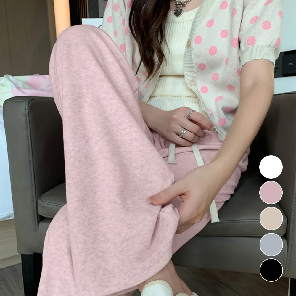【秋冬ルームウェア】セミワイドパンツ 韓国風レディースボトムス 暖かいストレートロングパンツ ウエストゴムでらくちん♪