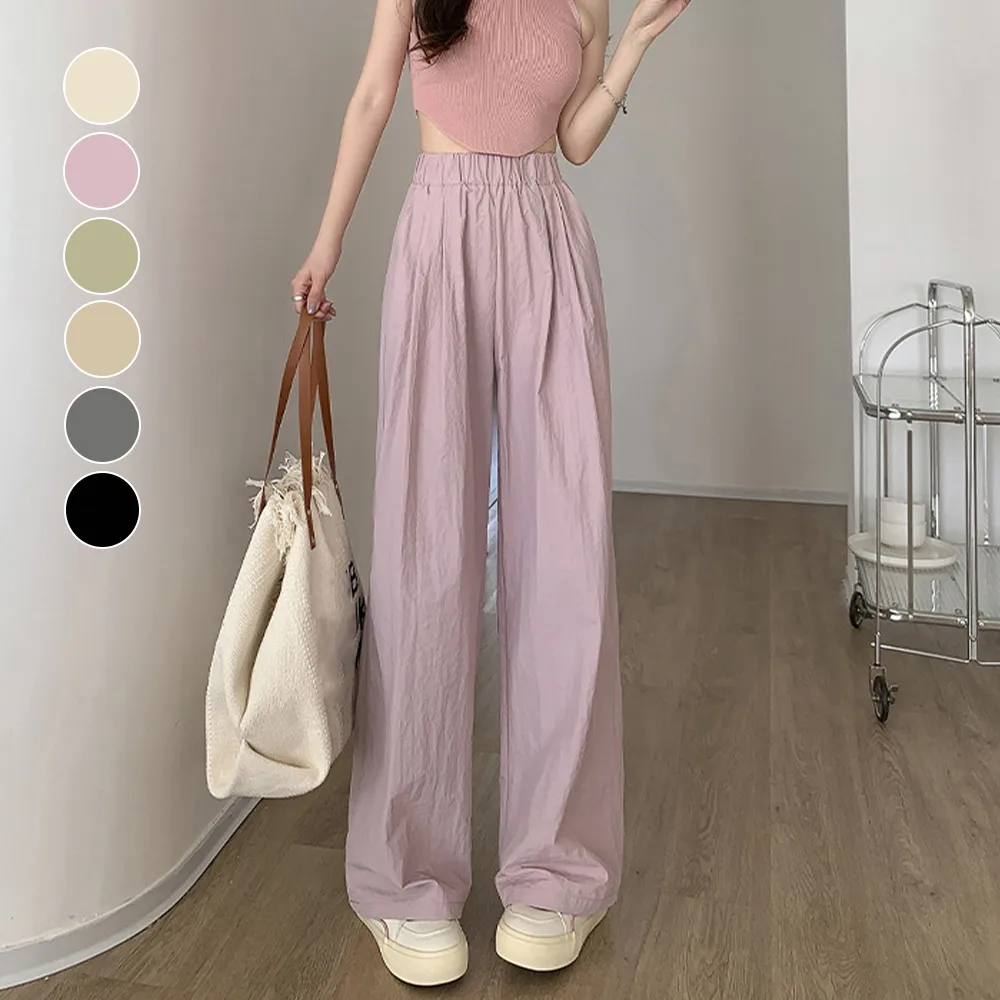 リラックスパンツ レディース 薄手6色 | 韓国ファッション ウエストゴム 着やせワイドパンツ