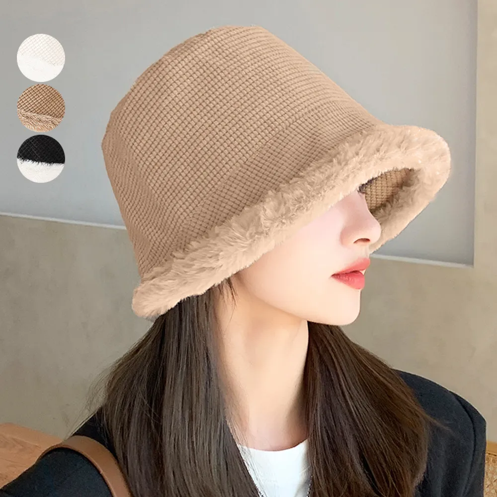 【3色展開】韓国風ファーバケットハット レディース 秋冬用 ふわふわあったか小顔効果 カジュアル アウトドア 帽子 アクセント コーディネート