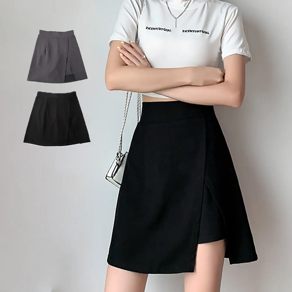 韓国風ミニスカート キュロット スリットデザイン インナーパンツ付き ハイウエスト Aライン カジュアル フェミニン 夏服 M/L/XL