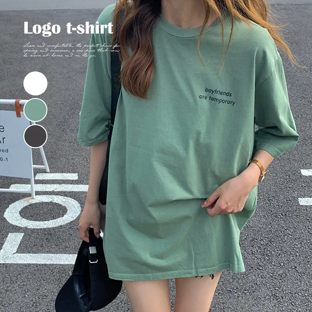 レディース半袖Tシャツ 韓国風ロング丈 ゆったりカジュアル 春夏向け ポリエステル70%+綿30%素材