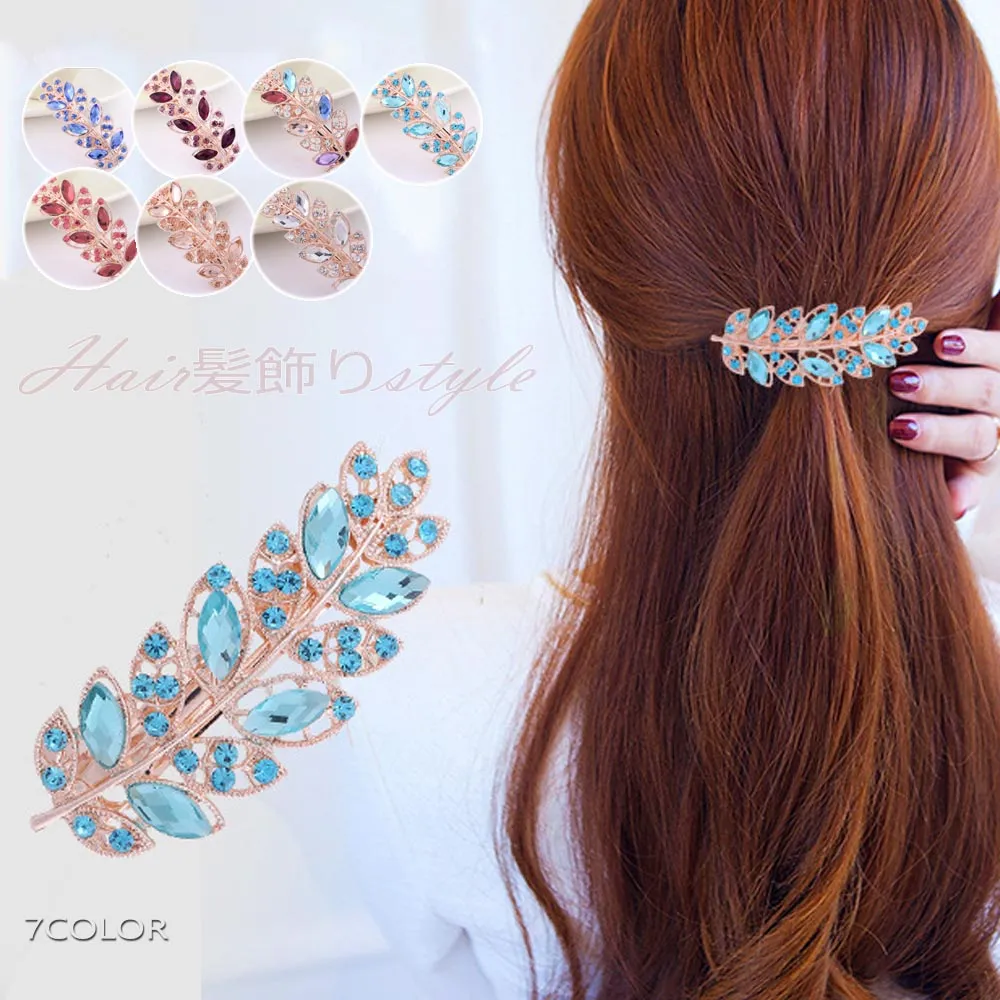 幅広ガーリーキラキライメージ｜ローズモチーフのラインストーン付きヘアアクセサリ