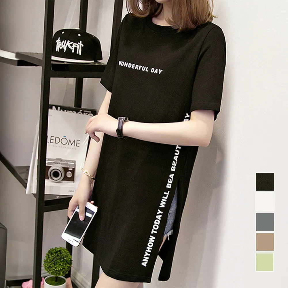 サイドスリットで着やせ効果◎ロゴプリント半袖Tシャツ｜レディース向けカジュアルファッション